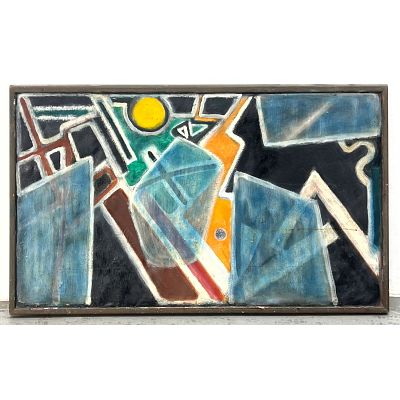 HOSTACKOR, I MANLJUS Swedish Geometric Abstract Painting on Canvas. Haystacks in Moonlight. 