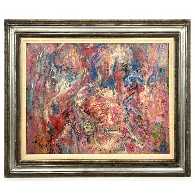 Resnick 57 Abstract Modern Painting on Board. Dimensions: Frame Height: 25 inches, Frame Width: 