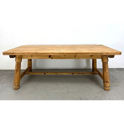 French Georges Robert Pine Dining Table. Thick Top on Angled Legs. Dimensions: Height: 29 
