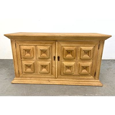 Dutch 2 Door Oak Brutalist Low Cabinet Dimensions: Height: 25.25 inches, Width: 47.5 inches 