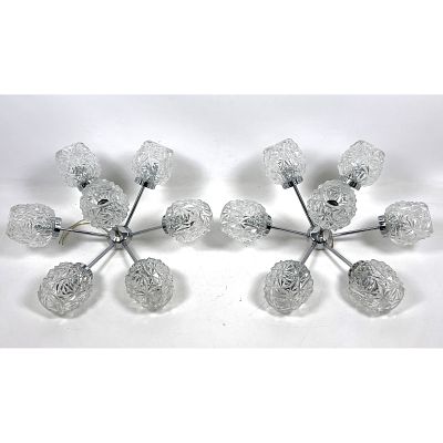 Pair of Mid-Century Modern Sputnik-style Sconces or flush ceiling light fixtures. Vintage 