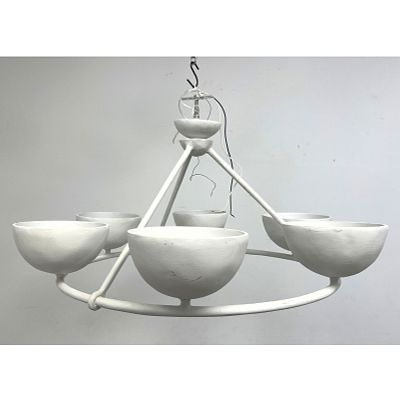 Modernist White Six Shade Hanging Light Chandelier Dimensions: Height: 22 inches, Width: 36 