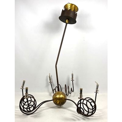 Artistic Modern Chandelier Gilt and Iron finish. Dimensions: Height: 35 inches, Width: 24 