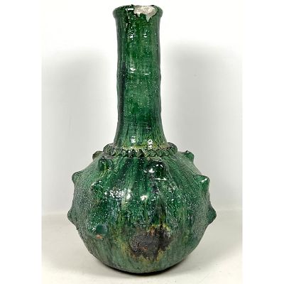Green Tamegroute Moroccan pottery vase Dimensions: Height: 24 inches, Width: 13 inches, Depth: 