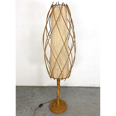 Tall Mid Century Modern Italian Rattan Cyclone Lamp. Pencil reed. Dimensions: Height: 50 inches 