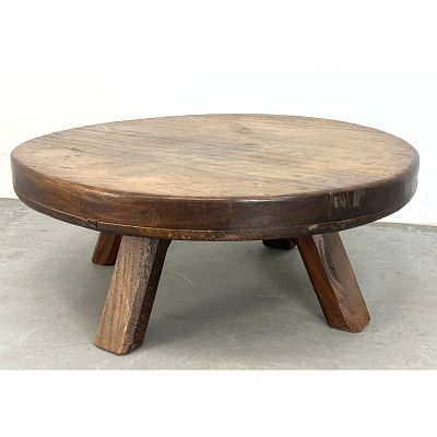 Thick Slab Brutalist Sculptural Coffee Table Dimensions: Height: 16 inches, Width: 39 inches 