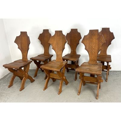 Set 6 Belgium Sculptural Brutalist High-Back Dining Chairs Dimensions: Height: 43.5 inches 