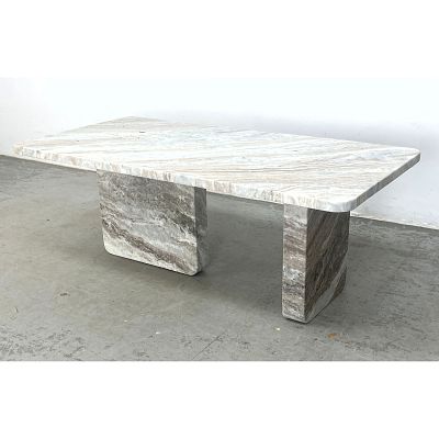 Designer Stone Coffee table with thick Verona style marble legs. One piece. Heavy. Dimensions: 