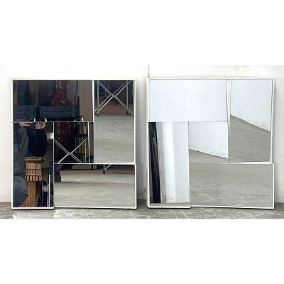 Pair wall mirrors in the manner of Neal Small iconic Slopes series. White painted edges. Pair 