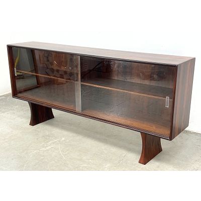 Falster Danish Modern Rosewood Media Credenza Bookshelf. Glass Sliding doors. Dimensions: 