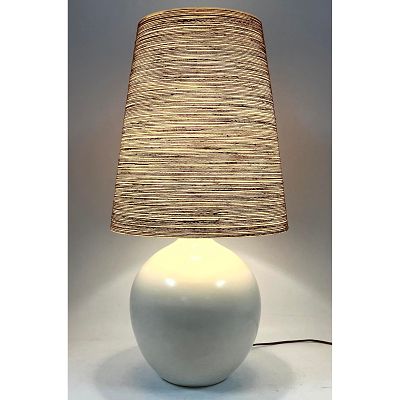 Gunnar and Lotte Bostlund Ceramic Lamp with Rope wrapped Fiberglass Shade. Dimensions: Height: 