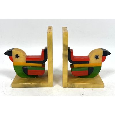 Italian Alabaster carved bird bookends. Multicolor design. Dimensions: Height: 5.5 inches 
