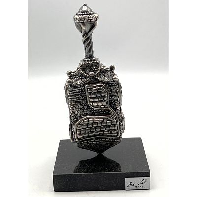 Ben Zion Sterling Dreidel Sculpture on Marble Base. Dimensions: Height: 7.25 inches, Width: 