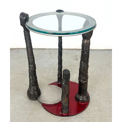 Heavy Steel and Forged Iron Side Table. American Studio Production. Very heavy. Dimensions: 