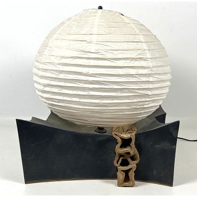 Artist Pottery and Paper Table Lamp. Pottery signed. Dimensions: Height: 16 inches, Width: 16 