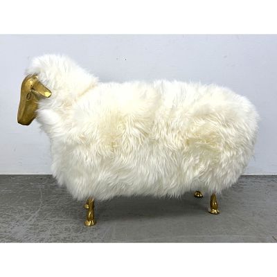 Francois-Xavier Lalanne Style Sheep Sculpture Stool. Fur With Brass Head And Legs Dimensions: 