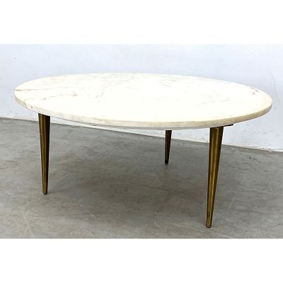 Italian Marble Coffee Table with Brass Finished legs Dimensions: Height: 14.25 inches, Width: 