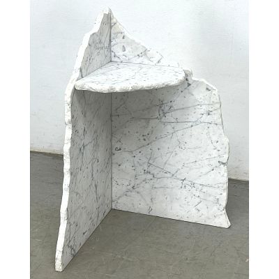 Designer Marble Corner Table Pedestal. Gray veining. Textured finish on back side. Dimensions: 