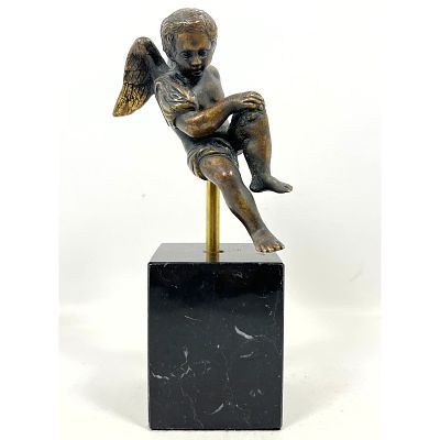 Metal Winged Angel, Cherub Figural Sculpture. Originally attached to something else. Now 