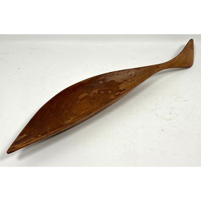 EMILAN by EMIL MILAN Wood Fish Form Bowl Sculpture. Modernist Organic form. Signed. Marked 