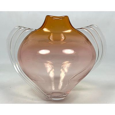 Art glass vase signed THOMAS BUECHNER. American Artisan Glass Studio. Vase with applied "wing" 
