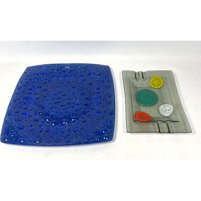 2pcs Higgins glass tray and ashtray, both signed Dimensions: Height: 1 inches, Width: 13.5 