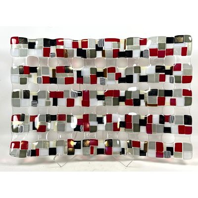 Renato Foti Fused Mesh Glass Tray sculpture. Dimensions: Height: 4 inches, Width: 16 inches 