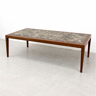 Large Severin Hansen Rosewood and Royal Copenhagen Tile Table. Kakler Fra. Muted colors. 