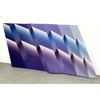 Large YOKO HARU Dimensional Painting. Post Modern Op Art. Canvas Acrylic Painting. Linear chevron d