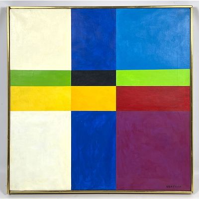 HANTMAN geometric, signed painting on canvas. Attributed to MURRAY HANTMAN. Dimensions: Height: 