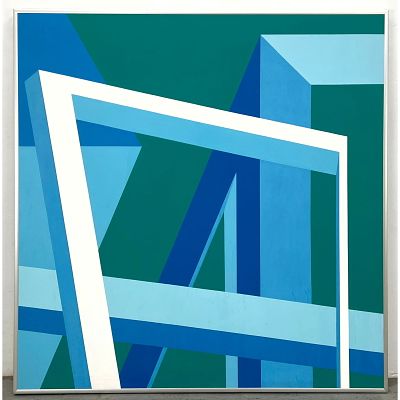 Large Tom Gaughan Painting on Canvas. Modern op art. 1974. acrylic structure. Dimensions: Frame 