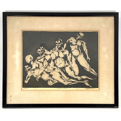 JERRY J ?? Signed Aquatint Print. 6 Nude Male Figures. "Sequential Motion" Artist Proof; Pencil 