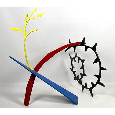 Edward Haddaway Post Modern Welded Steel Garden Sculpture. Dimensions: Height: 30.5 inches 