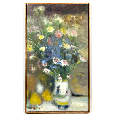 DAVID FERTIG Signed Oil Painting on Canvas. 1983 Spring Flowers and Fruit. Dimensions: Height: 