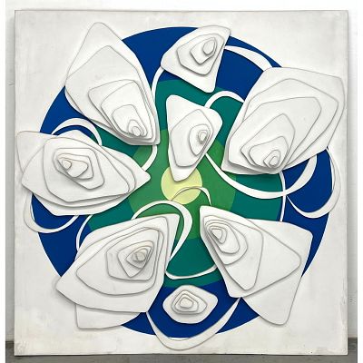 Artist Signed large Modernist three-dimensional relief sculpture Painting. Biomorphic forms II. 