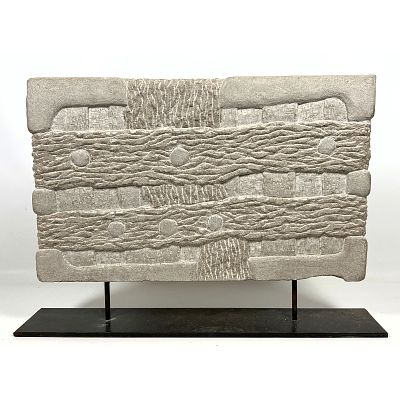 Bradford Graves Solid Limestone Sculpture on Steel Base. The Flood 1996 Dimensions: Height: 18 