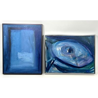 2pcs Modern abstract Paintings in Blue. Kristine Flannery and C. Franklin. Dimensions: Height: 