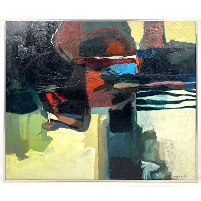 RUSSELL KEETER Modernist Abstract Painting. Signed on Canvas. Dimensions: Height: 26.5 inches 