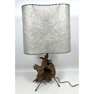 Aubock Style Wood and Iron Table Lamp. Dimensions: Height: 30 inches, Width: 15.5 inches 