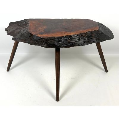 James Martin New Hope PA Burlwood Three Leg Table. Signed Underside Dimensions: Height: 15 