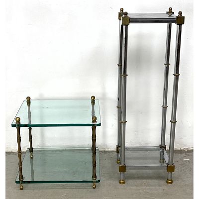 2pcs Mid Century Modern Tables. Maison Jansen style 2 tier table brass and glass, Chrome and 
