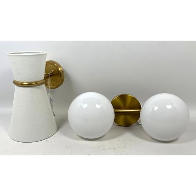 2pcs Visual Comfort Brass and Glass Wall Sconces. Lune and Aerin. Dimensions: Height: 18.5 
