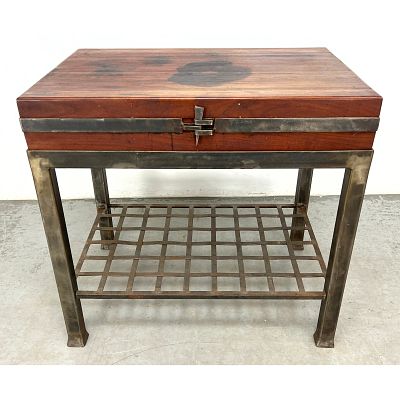 Heavy Butcher Block and Steel Work Table. Kitchen island featuring a butcher block top. 