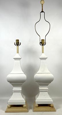 Tall White Ceramic Lamps, Hollywood Regency Style. Only 1 harp. Dimensions: Height: 44 inches 
