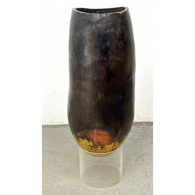 SYDNEY K HAMBURGER Large Garden Urn on Lucite Stand. Dimensions: Height: 38 inches, Width: 10.5 