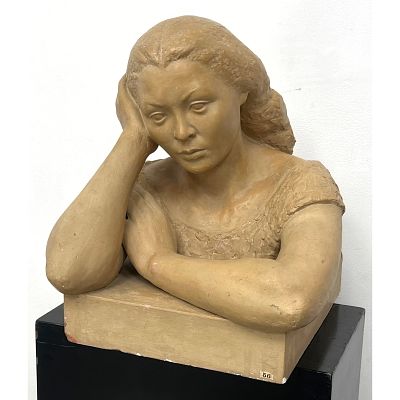 LINDA WU Plaster Bust Sculpture. Modernist figurative sculpture Dimensions: Height: 21 inches 
