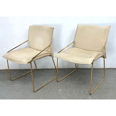 Pair Italian Otto Gerdar Chairs. Gold metal frames. Dimensions: Height: 30 inches, Width: 19.5 