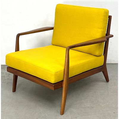 Mel Smilow Rail Back Lounge Natural finish solid walnut (fully restored) featuring new 