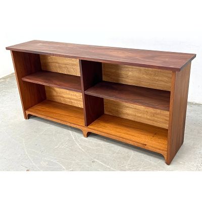 Custom Teak Low Adjustable Bookshelf Cabinet. Studio made. Dimensions: Height: 25.5 inches 