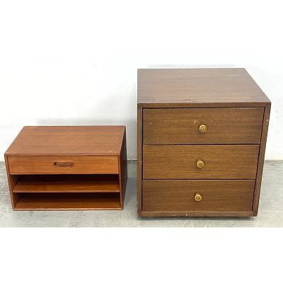 2pcs Mid Century Modern Furniture. Arne Vodder Vamo Sonderborg End Table, missing Leg, Walnut 